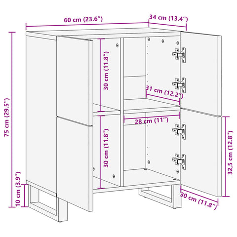 vidaXL Sideboard 60x34x75 cm Massivholz Mango