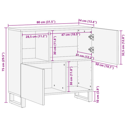 vidaXL Sideboard 80x34x75 cm Massivholz Akazie