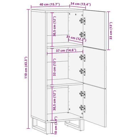 vidaXL Highboard 40x34x110 cm Raues Massivholz Mango