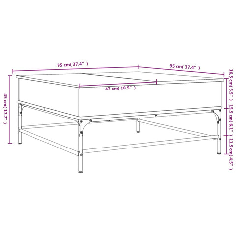 vidaXL Couchtisch Räuchereiche 95x95x45 cm Holzwerkstoff und Metall