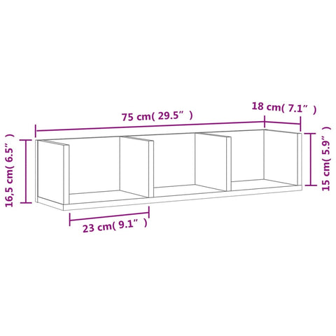 vidaXL Wandschrank Weiß 75x18x16,5 cm Holzwerkstoff