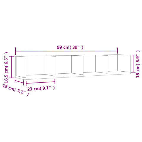 vidaXL Wandschrank Schwarz 99x18x16,5 cm Holzwerkstoff