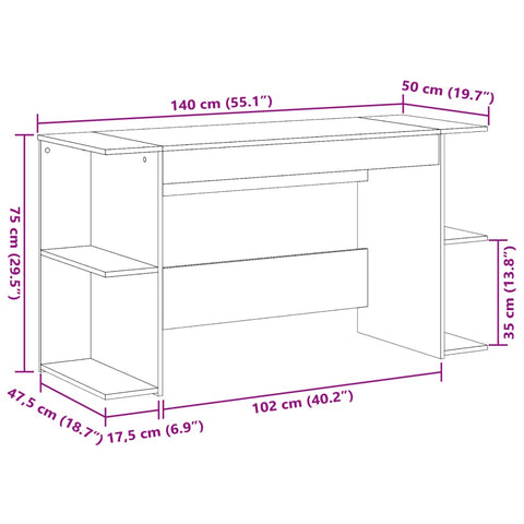 vidaXL Schreibtisch Sonoma-Eiche 140x50x75 cm Holzwerkstoff