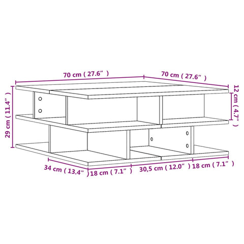 vidaXL Couchtisch Räuchereiche 70x70x29 cm Holzwerkstoff