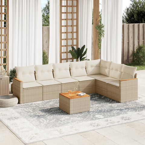 8-tlg. Garten-Sofagarnitur mit Kissen Beige Poly Rattan