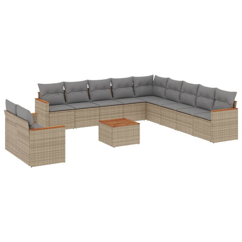 12-tlg. Garten-Sofagarnitur mit Kissen Beige Poly Rattan