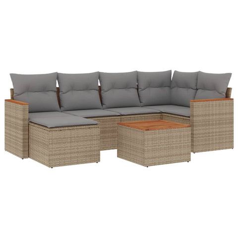 7-tlg. Garten-Sofagarnitur mit Kissen Beige Poly Rattan