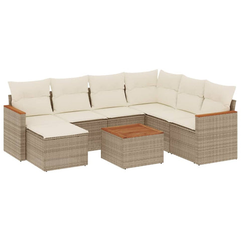 8-tlg. Garten-Sofagarnitur mit Kissen Beige Poly Rattan