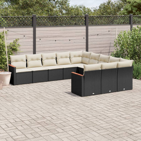 11-tlg. Garten-Sofagarnitur mit Kissen Schwarz Poly Rattan