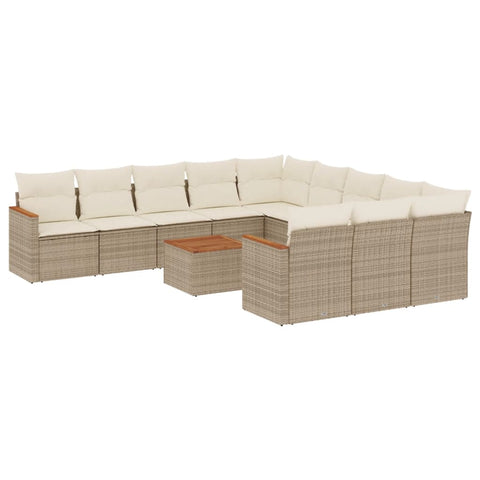 12-tlg. Garten-Sofagarnitur mit Kissen Beige Poly Rattan