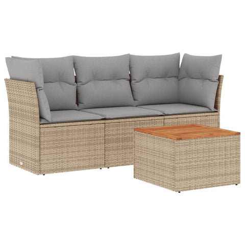 4-tlg. Garten-Sofagarnitur mit Kissen Beige Poly Rattan