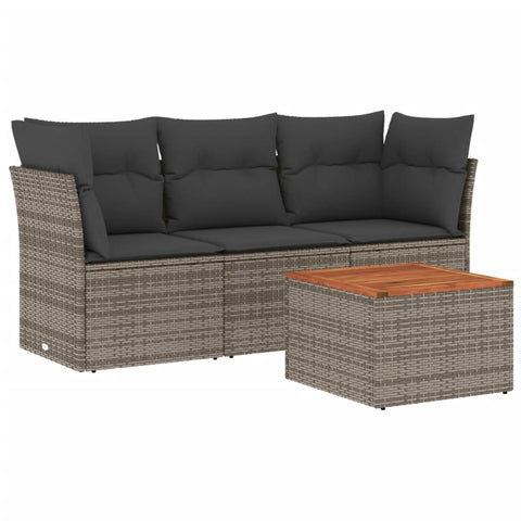 4-tlg. Garten-Sofagarnitur mit Kissen Grau Poly Rattan