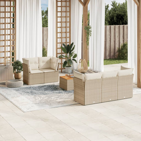 6-tlg. Garten-Sofagarnitur mit Kissen Beige Poly Rattan