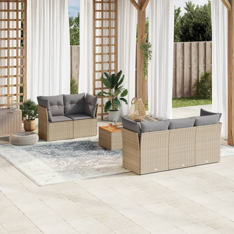 6-tlg. Garten-Sofagarnitur mit Kissen Beige Poly Rattan