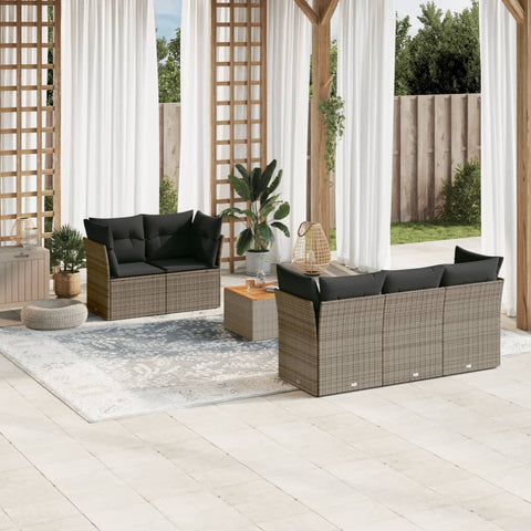 6-tlg. Garten-Sofagarnitur mit Kissen Grau Poly Rattan