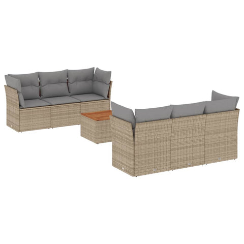 7-tlg. Garten-Sofagarnitur mit Kissen Beige Poly Rattan