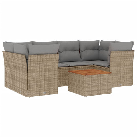 7-tlg. Garten-Sofagarnitur mit Kissen Beige Poly Rattan