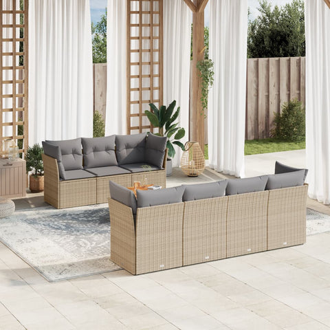 8-tlg. Garten-Sofagarnitur mit Kissen Beige Poly Rattan