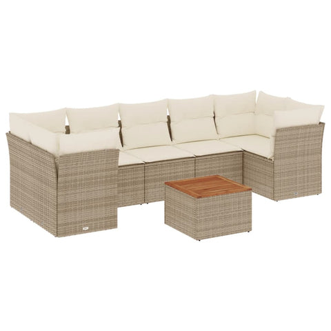 8-tlg. Garten-Sofagarnitur mit Kissen Beige Poly Rattan