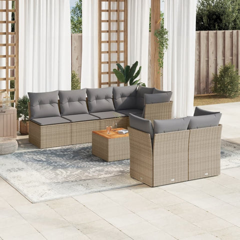 8-tlg. Garten-Sofagarnitur mit Kissen Beige Poly Rattan