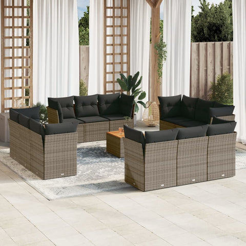 13-tlg. Garten-Sofagarnitur mit Kissen Grau Poly Rattan