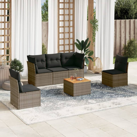 6-tlg. Garten-Sofagarnitur mit Kissen Grau Poly Rattan