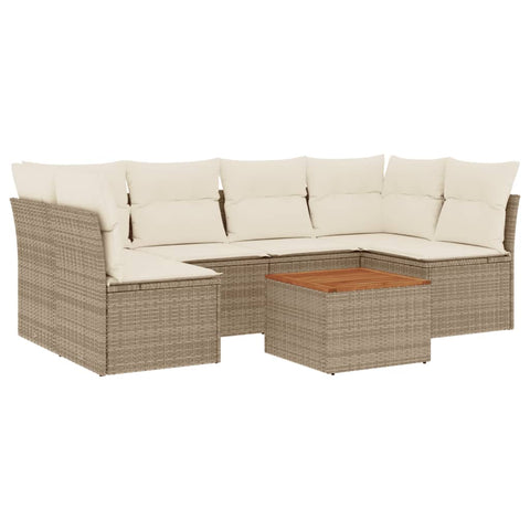 7-tlg. Garten-Sofagarnitur mit Kissen Beige Poly Rattan