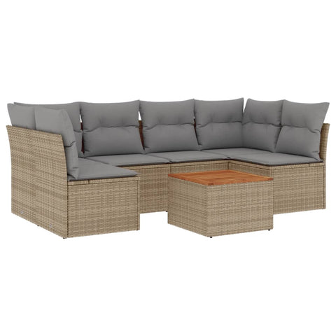 7-tlg. Garten-Sofagarnitur mit Kissen Beige Poly Rattan