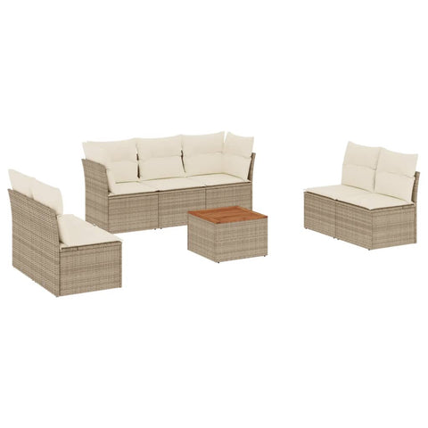 8-tlg. Garten-Sofagarnitur mit Kissen Beige Poly Rattan