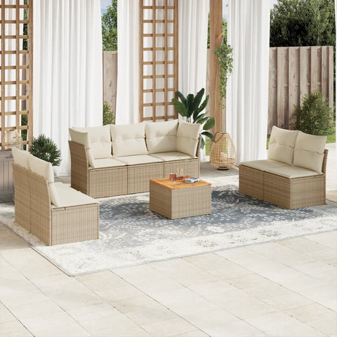 8-tlg. Garten-Sofagarnitur mit Kissen Beige Poly Rattan