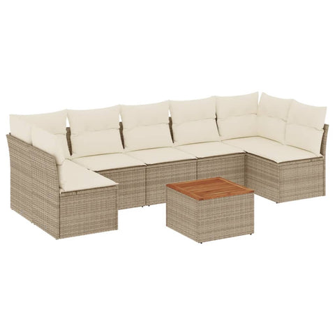 8-tlg. Garten-Sofagarnitur mit Kissen Beige Poly Rattan