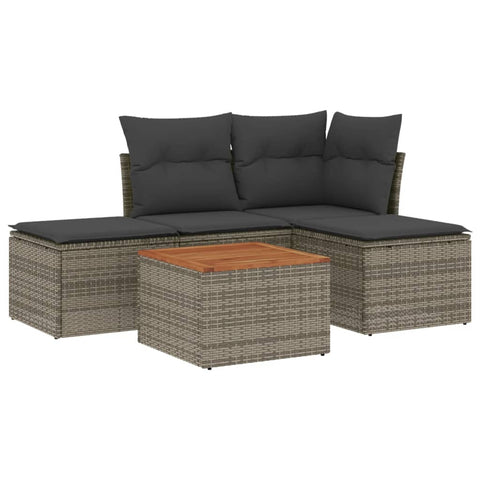 5-tlg. Garten-Sofagarnitur mit Kissen Grau Poly Rattan