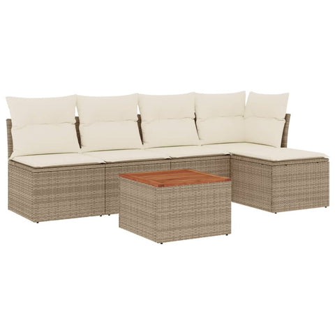 6-tlg. Garten-Sofagarnitur mit Kissen Beige Poly Rattan