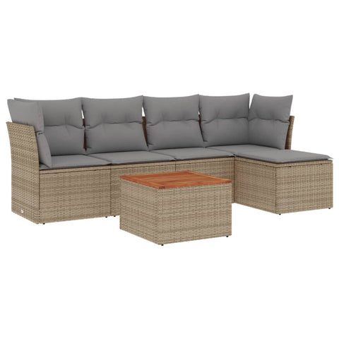 6-tlg. Garten-Sofagarnitur mit Kissen Beige Poly Rattan