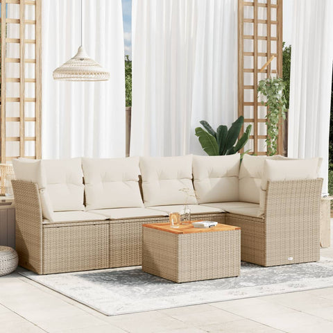 6-tlg. Garten-Sofagarnitur mit Kissen Beige Poly Rattan