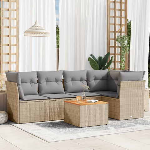 6-tlg. Garten-Sofagarnitur mit Kissen Beige Poly Rattan