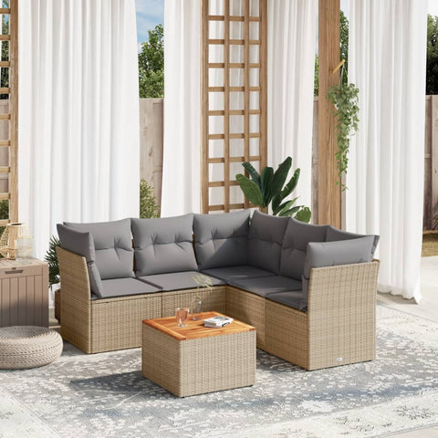 6-tlg. Garten-Sofagarnitur mit Kissen Beige Poly Rattan