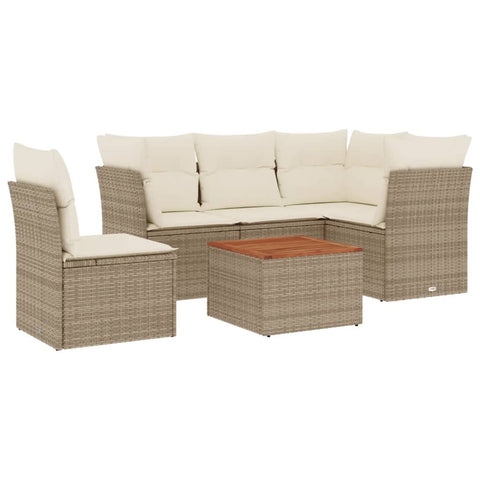 6-tlg. Garten-Sofagarnitur mit Kissen Beige Poly Rattan