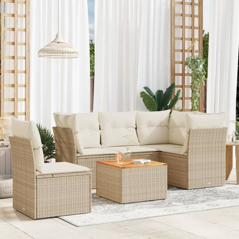 6-tlg. Garten-Sofagarnitur mit Kissen Beige Poly Rattan