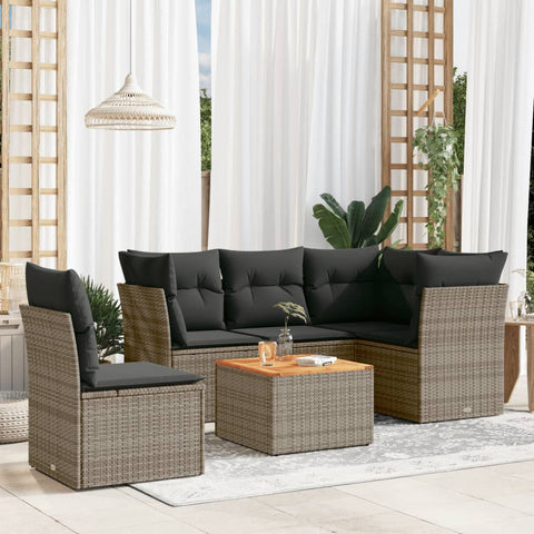 6-tlg. Garten-Sofagarnitur mit Kissen Grau Poly Rattan