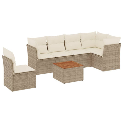 7-tlg. Garten-Sofagarnitur mit Kissen Beige Poly Rattan