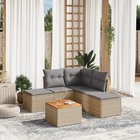 6-tlg. Garten-Sofagarnitur mit Kissen Beige Poly Rattan