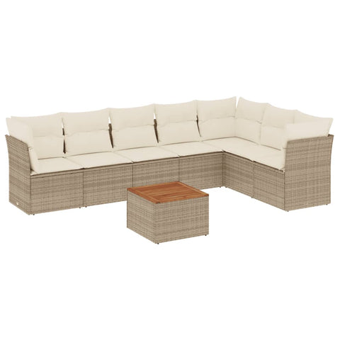 8-tlg. Garten-Sofagarnitur mit Kissen Beige Poly Rattan