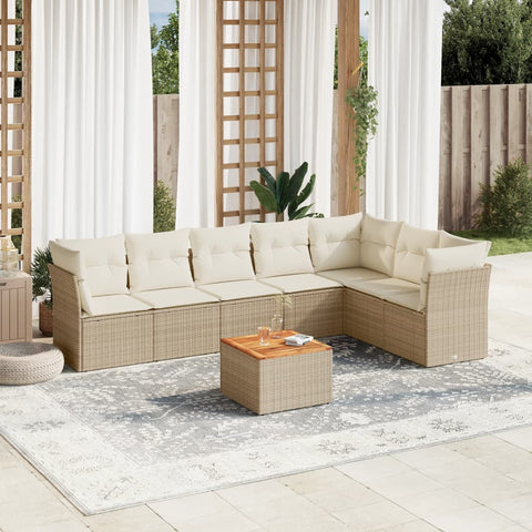 8-tlg. Garten-Sofagarnitur mit Kissen Beige Poly Rattan