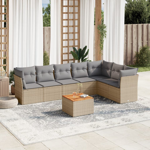 8-tlg. Garten-Sofagarnitur mit Kissen Beige Poly Rattan