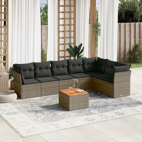 8-tlg. Garten-Sofagarnitur mit Kissen Grau Poly Rattan