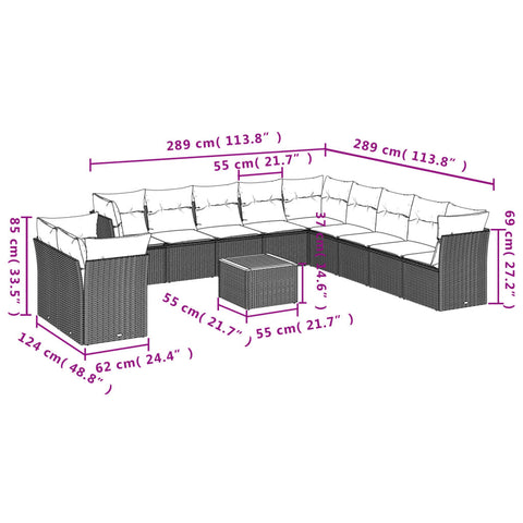 12-tlg. Garten-Sofagarnitur mit Kissen Beige Poly Rattan