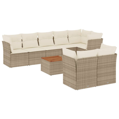 9-tlg. Garten-Sofagarnitur mit Kissen Beige Poly Rattan