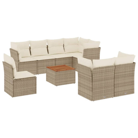 9-tlg. Garten-Sofagarnitur mit Kissen Beige Poly Rattan