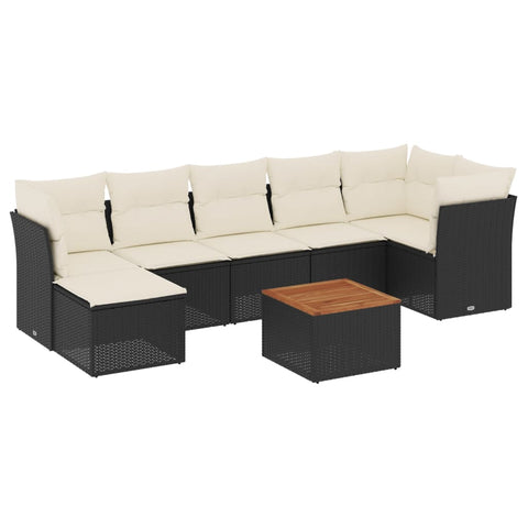 8-tlg. Garten-Sofagarnitur mit Kissen Schwarz Poly Rattan